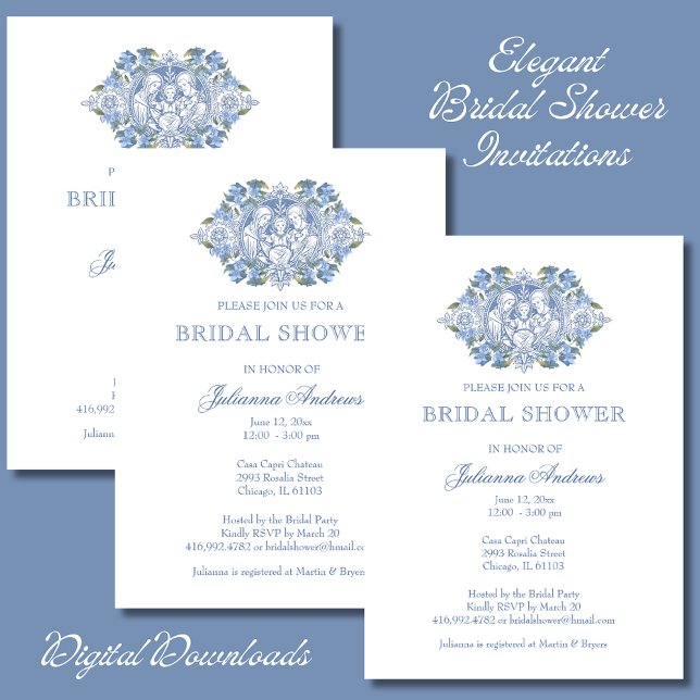 Elegant Catholic Bridal Shower Blue Invitation (Creator Uploaded)