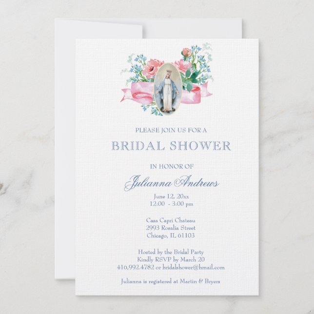 Elegant Catholic Bridal Shower Floral  Invitation (Front)