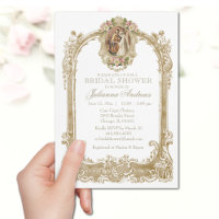 Elegant Catholic Bridal Shower Gold Floral  Invita