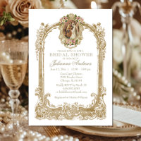 Elegant Catholic Bridal Shower Gold Floral  Invita
