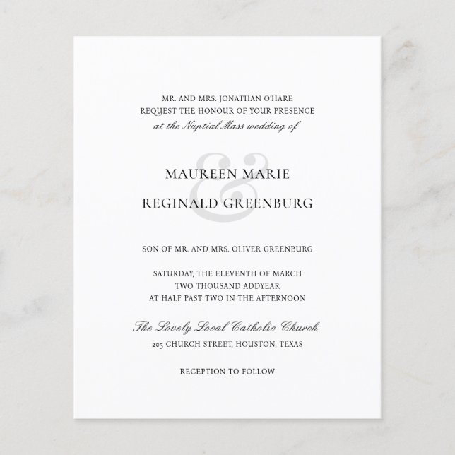Elegant Catholic Budget Wedding Invitation Flyer (Front)