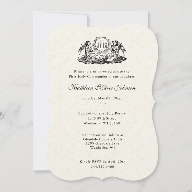Elegant Catholic First Holy Communion Invitation (Front)