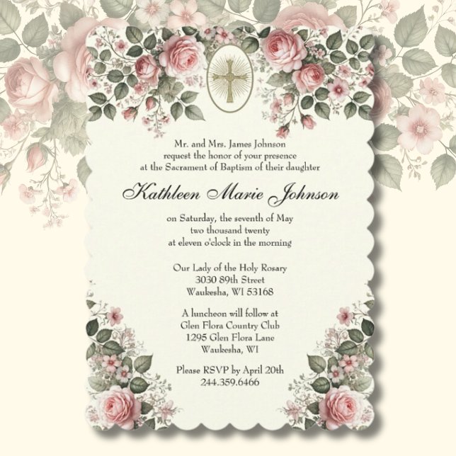 Elegant Catholic Floral Wedding and Reception  Invitation (Creator Uploaded)