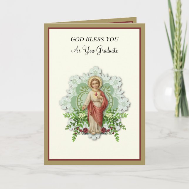 Elegant Catholic Graduation Jesus Commencement Card (Front)