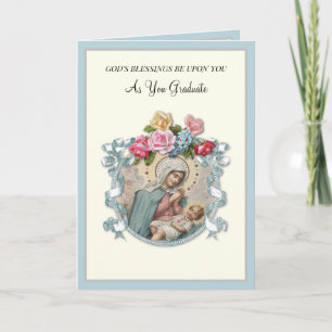 Elegant Catholic Graduation Virgin Mary Roses Card