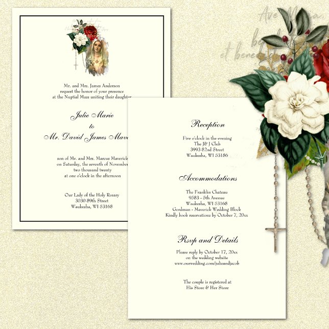 Elegant Catholic Ivory Wedding Reception Combo  Invitation (Creator Uploaded)