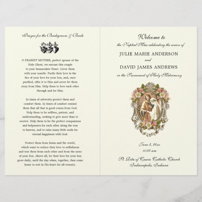 Elegant Catholic Latin Mass Wedding Program (Front)