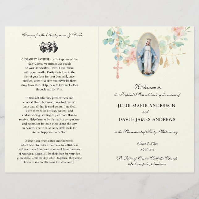 Elegant Catholic Latin Mass Wedding Program (Front)