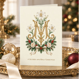 Elegant Catholic Marian Monogram Gold Lily Card
