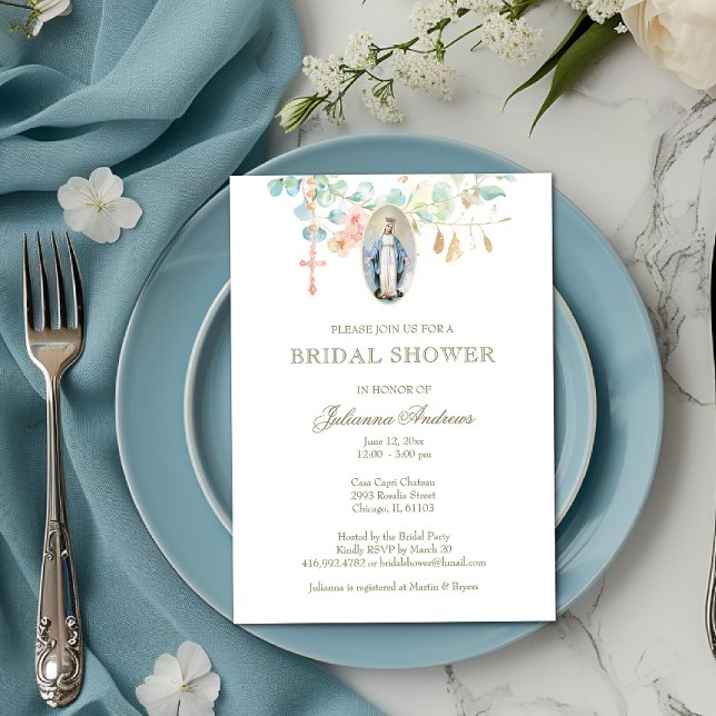 Elegant Catholic Mary  Bridal Shower Eucalyptus  Invitation (Creator Uploaded)