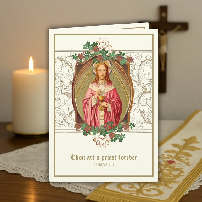 Elegant Catholic Priest Anniversary Ordination  Card (Creator Uploaded)