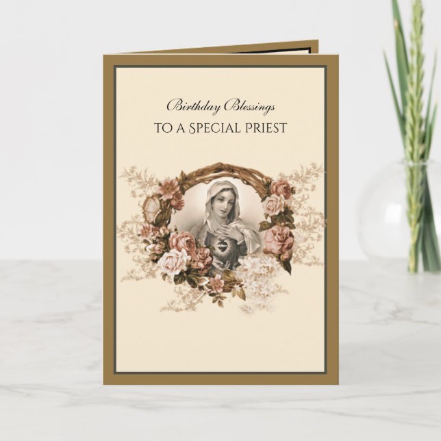 Elegant Catholic Priest Gold Virgin Mary   Card (Front)