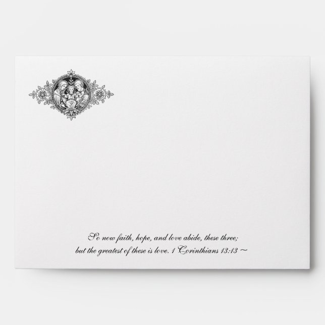 Elegant Catholic Scripture Wedding Black and White Envelope (Front)
