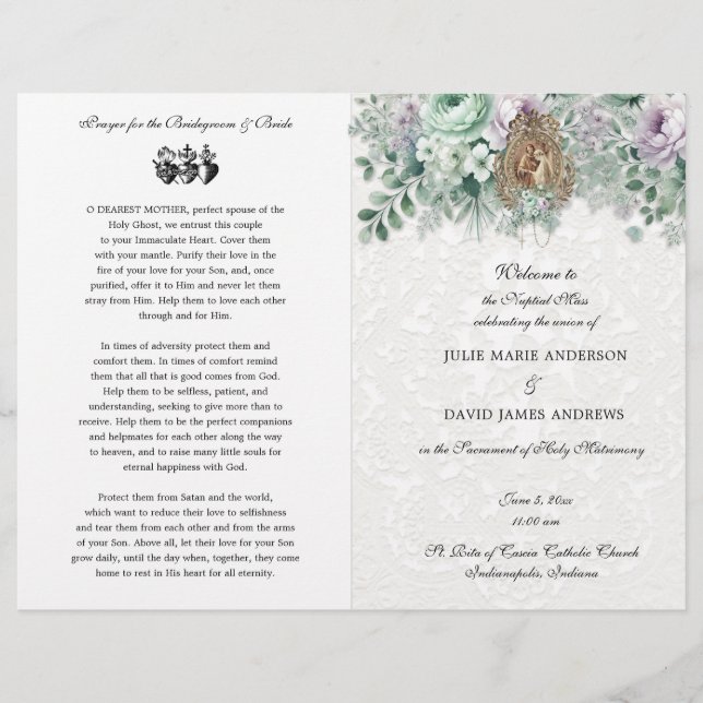 Elegant Catholic Traditional Mass Wedding Program (Front)