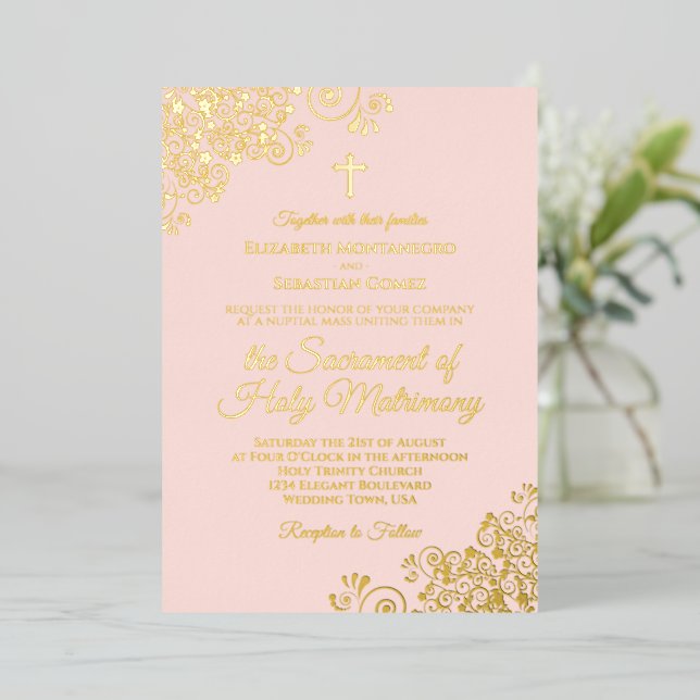Elegant Catholic Wedding Blush Pink & Gold (Standing Front)