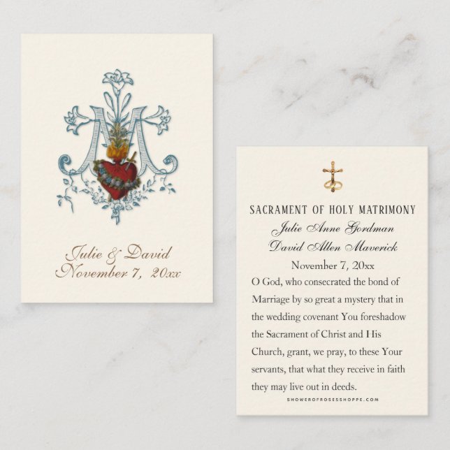 Elegant Catholic  Wedding Favour Card  (Front/Back)