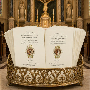 Elegant Catholic Wedding Latin Mass Program Card