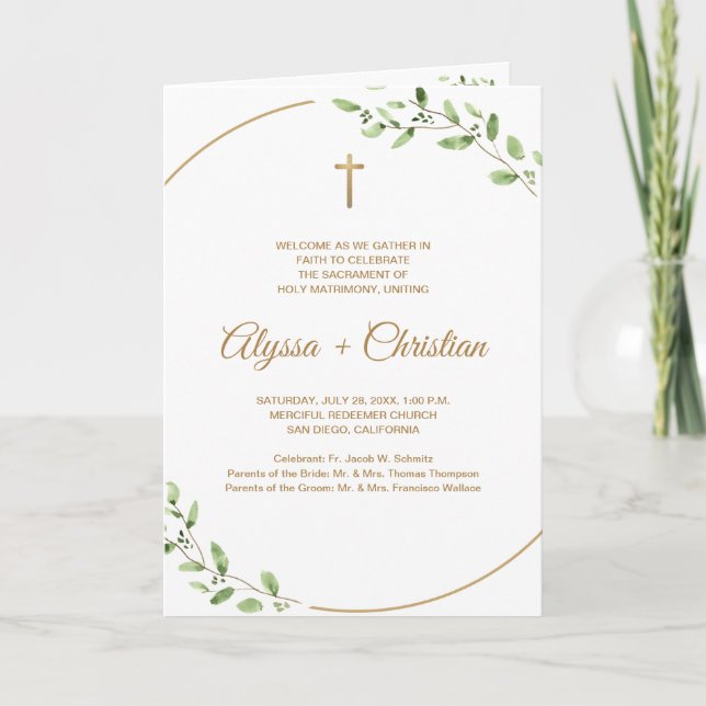 Elegant Catholic Wedding Program With Readings  Programme (Front)