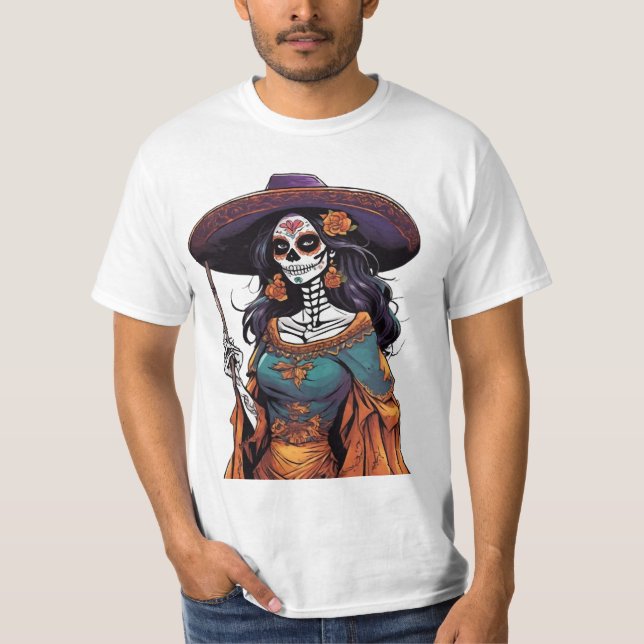 Elegant Catrina - Día de los Muertos Art T-Shirt (Front)