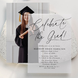 Elegant Celebrate the Grad Black Script Graduation Vellum Invitations