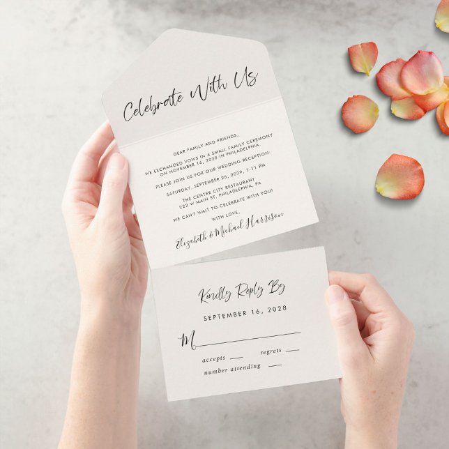 Elegant Celebrate With Us Cream Wedding Reception All In One Invitation (Creator Uploaded)