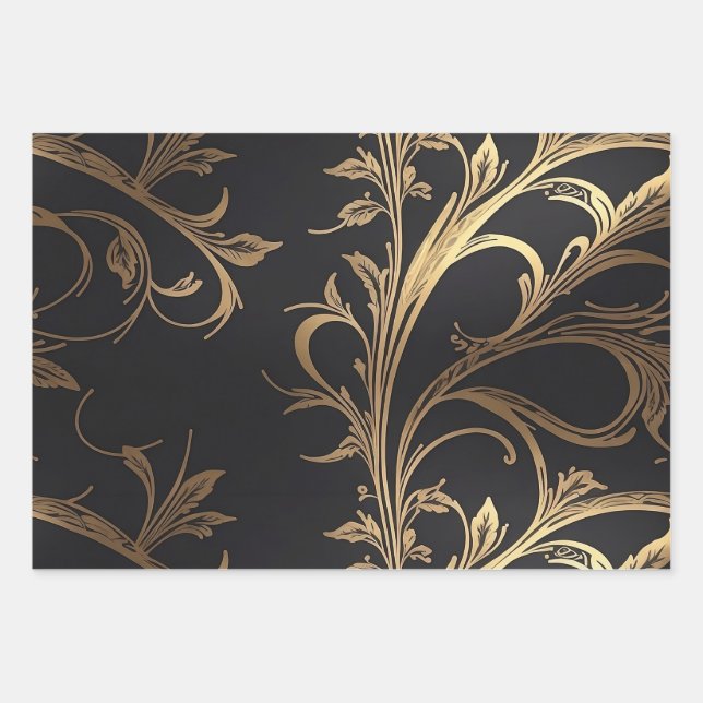 Elegant Celebration Black with Gold Foil Accent Wrapping Paper Sheet (Front 2)