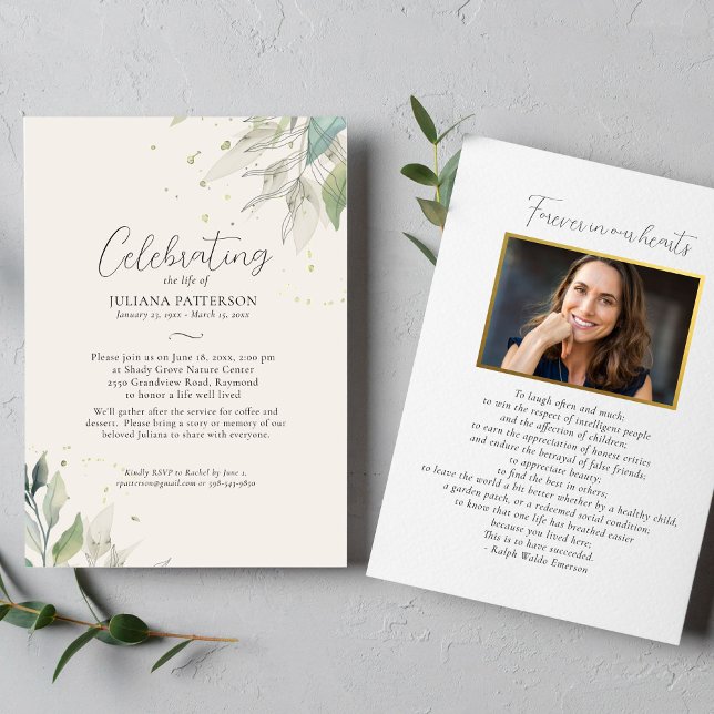 Elegant Celebration of Life Botanicals, Funeral  Invitation (Creator Uploaded)