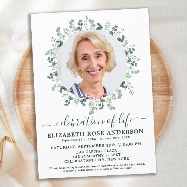 Elegant Celebration Of Life Eucalyptus Photo Invitation (Creator Uploaded)