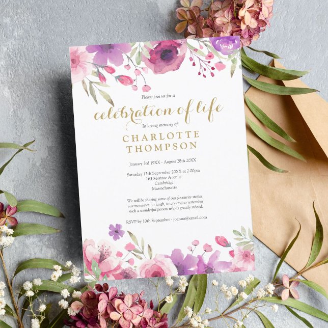 Elegant Celebration of Life Floral Funeral Invitation (Creator Uploaded)