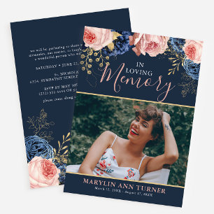Elegant Celebration of Life Floral Photo Funeral Invitation