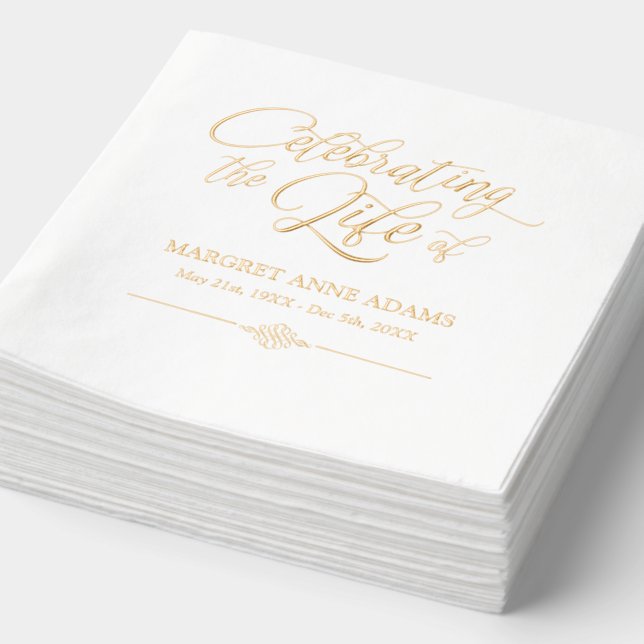 Elegant Celebration of Life Funeral Bereavement Foil Napkins (Detail)