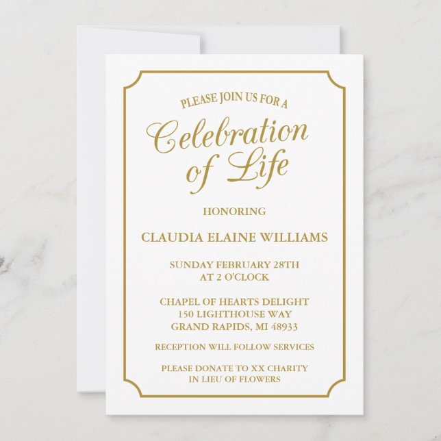 ELEGANT CELEBRATION OF LIFE FUNERAL INVITATION (Front)