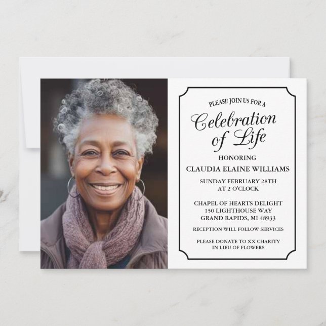 ELEGANT CELEBRATION OF LIFE FUNERAL INVITATION (Front)