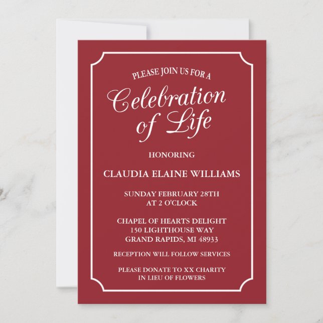 ELEGANT CELEBRATION OF LIFE FUNERAL INVITATION (Front)