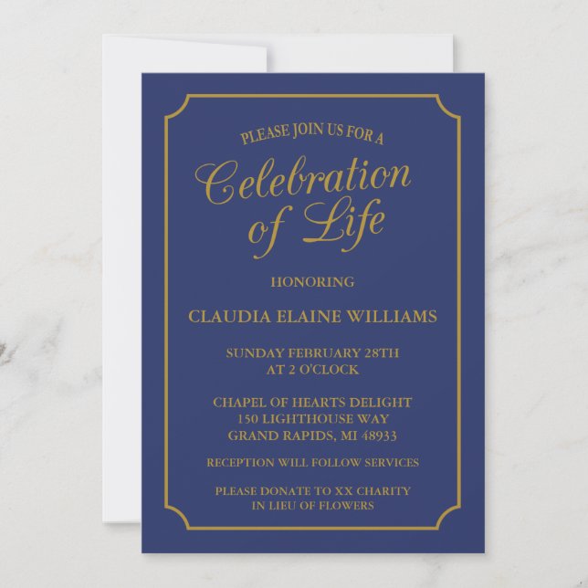 ELEGANT CELEBRATION OF LIFE FUNERAL INVITATION (Front)