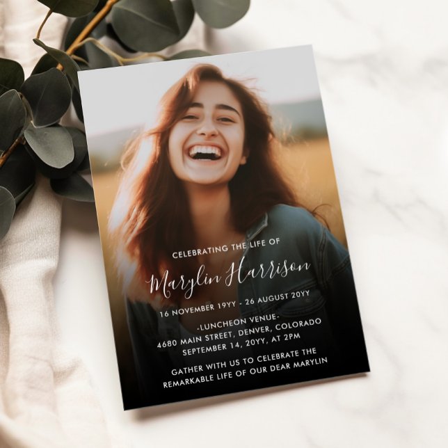 Elegant Celebration of Life Funeral Memorial Photo Invitation (Creator Uploaded)