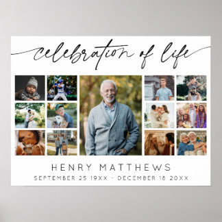 Elegant Celebration of Life Funeral Photo Collage Poster