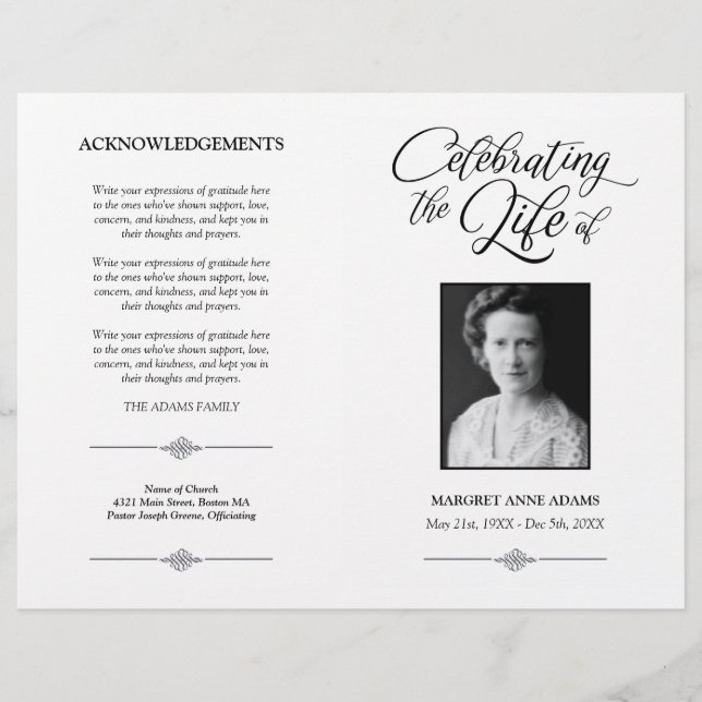 Elegant Celebration of Life Funeral Program (Front)