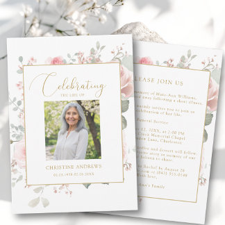 Elegant Celebration of Life Photo Roses Funeral Invitation
