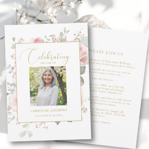 Elegant Celebration of Life Photo Roses Funeral Invitation