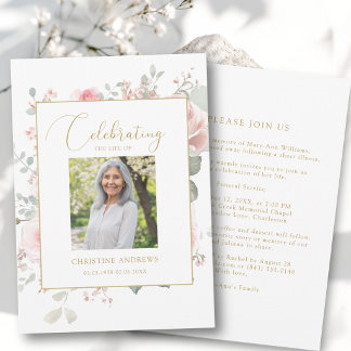 Elegant Celebration of Life Photo Roses Funeral Invitation