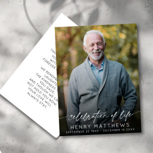 Elegant Celebration of Life Script Photo Funeral Thank You Card