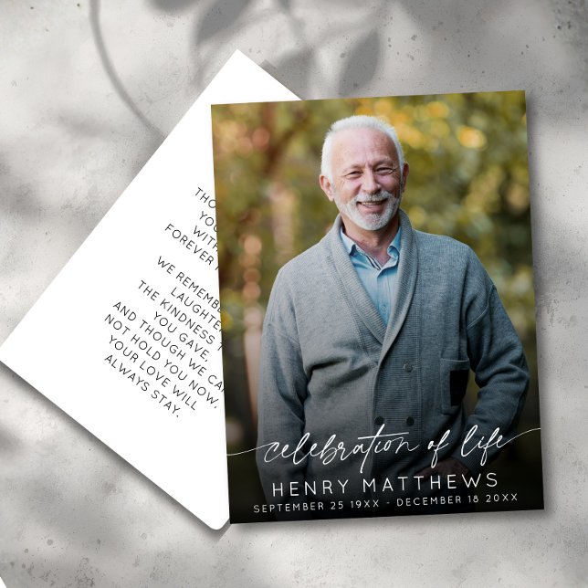 Elegant Celebration of Life Script Photo Funeral  Thank You Card (Creator Uploaded)