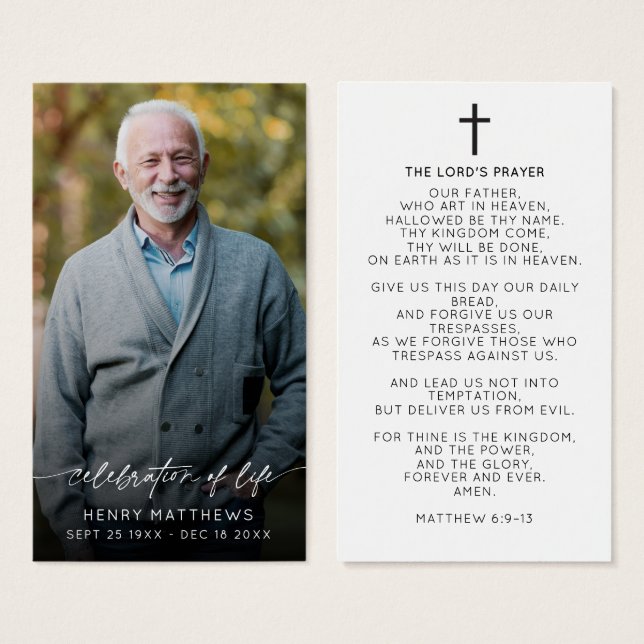 Elegant Celebration of Life Script Photo Prayer  (Front & Back)