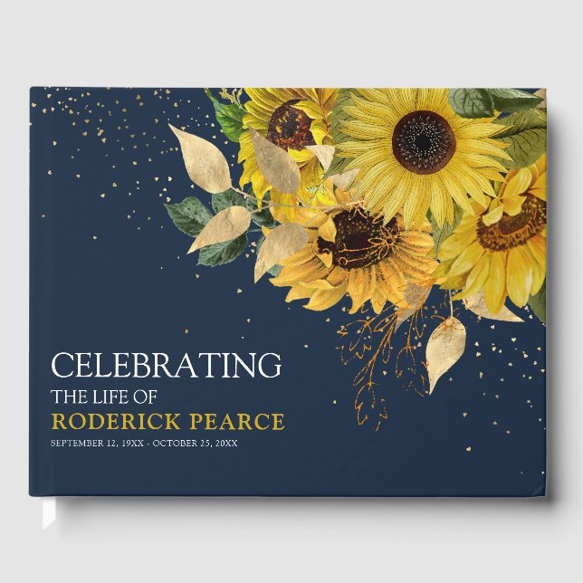 Elegant 'Celebration of Life' Sunflower Memorial Guest Book (Front)