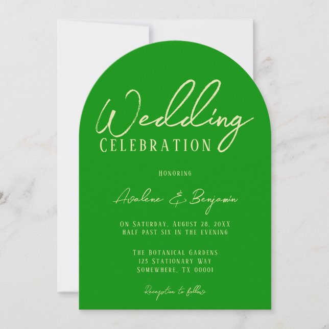 Elegant Celery and Forest Green Photo Wedding Invitation (Front)