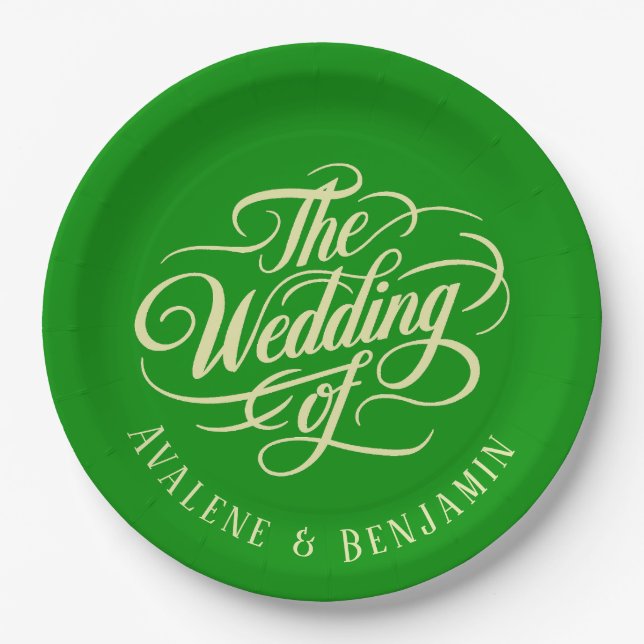 Elegant Celery and Forest Green Wedding Paper Plate (Front)