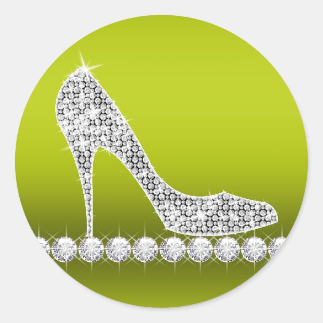 Elegant Celery Green Diamond High Heel Shoe Classic Round Sticker (Front)