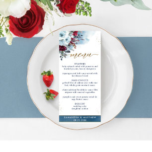 Elegant Celestial Blooms, Blue Watercolor, Floral Menu