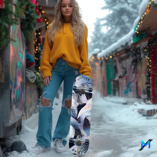 Elegant Celestial Blue Abstract & Flowing Patterns Skateboard